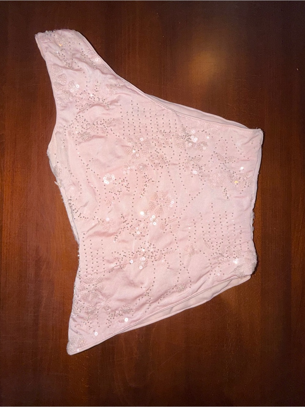 House of Thread Pink Beaded Sequin One Shoulder Top Size S